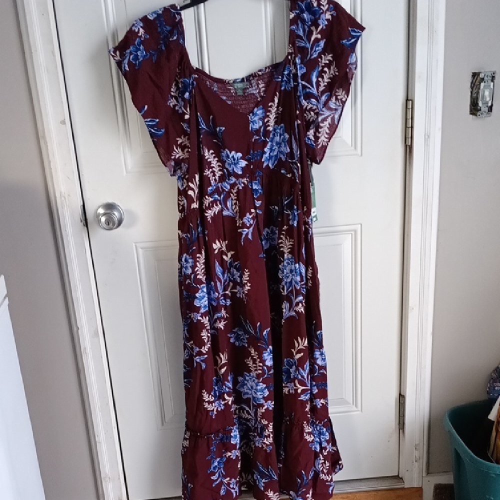 Terra & Sky Floral Maxi Dress in Burgundy and Blue